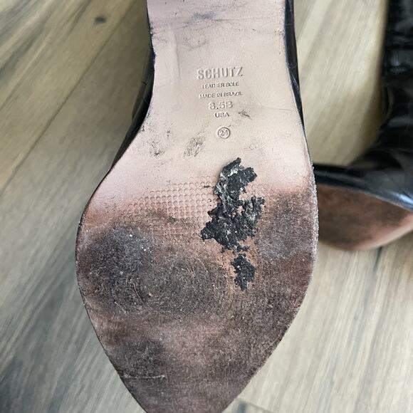 Schutz Analeah Lizard Embossed Knee High Boots Black Size 8.5 Block Heel - Picture 6 of 10